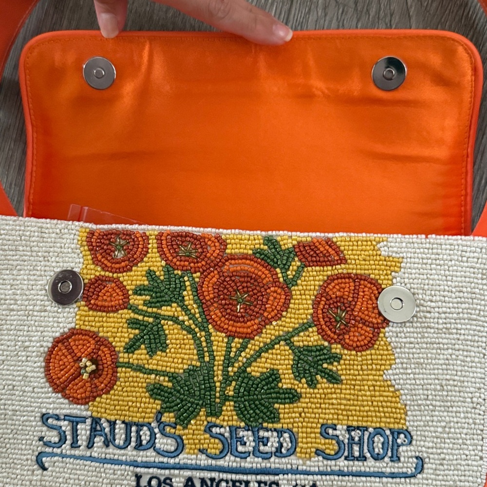 NWT STAUD Tommy Beaded Bag, California Poppy - Picture 8 of 9